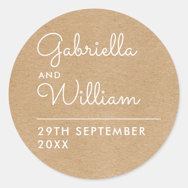 Adesivo Redondo Rustico Kraft Elegante Script Favor (Frente)