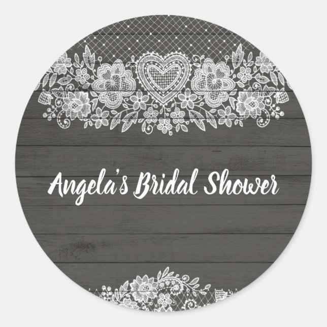 Adesivo Redondo Rustico Madeira & Renda Branca Elegância Rústica F (Frente)