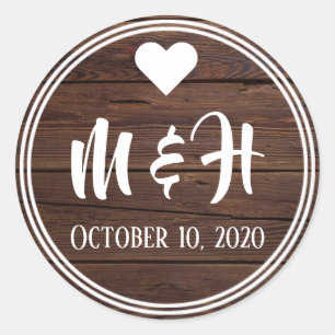 Adesivo Redondo Rústico Monograma Data Envelope Seal