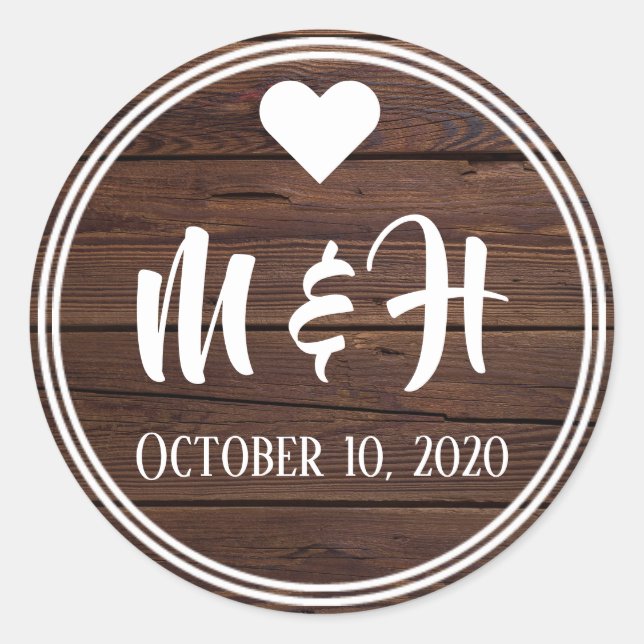 Adesivo Redondo Rústico Monograma Data Envelope Seal (Frente)