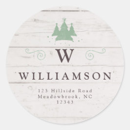 Adesivo Redondo Rústico Monograma Madeira Árvore de Natal Endereço