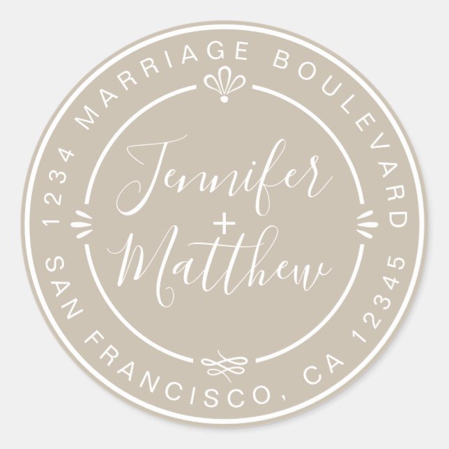 Adesivo Redondo Rústico Monograma Nomes de Chic Monograma Cinza de (Frente)