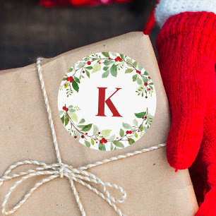 Adesivo Redondo Rústico Monograma Vermelho Holly deixa o Natal das