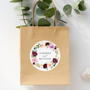 Adesivo Redondo Rústico Moody Floral  Casamento Personalizado