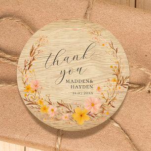 Adesivo Redondo Rústico Nêutico Boho Floral Madeira Floral