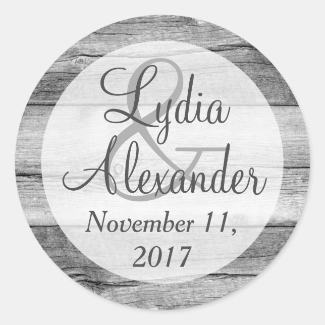 Adesivo Redondo Rústico País Celeiro Casamento de Madeira Noiva e  (Frente)