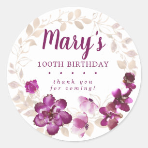 Adesivo Redondo Rústico Rosa Rosa Floral 100º Aniversário Obrig