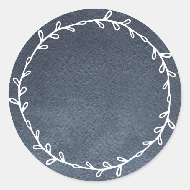 Adesivo Redondo Rústico Rótulo Escrito à Mão Azul Escuro em Branco (Frente)