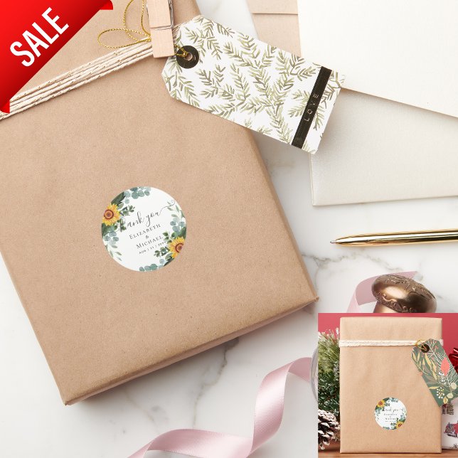 Adesivo Redondo Rústicos Girassóis Eucalyptus Deixa Casamento (Criador carregado)