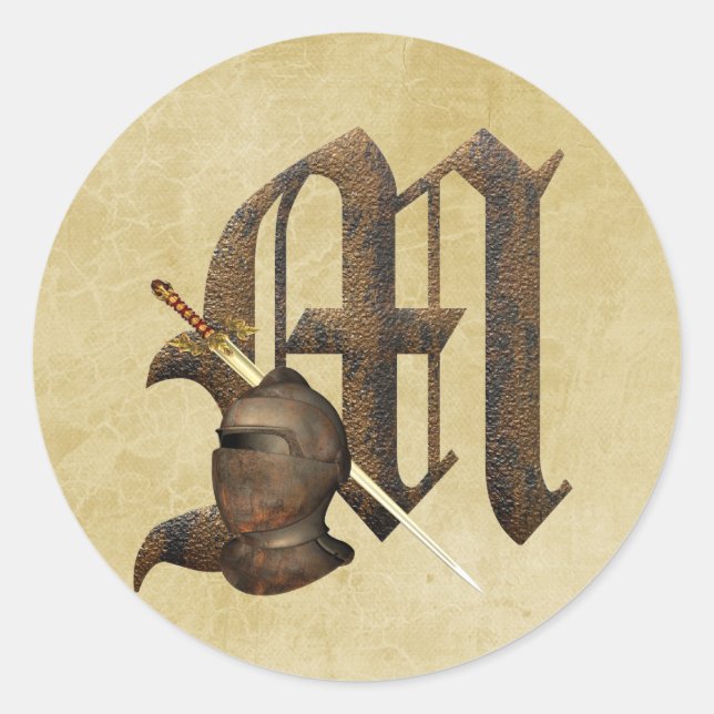 Adesivo Redondo Rusty Knights Inicial M (Frente)