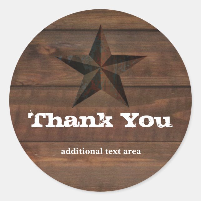 Adesivo Redondo Rusty Star Rustic Western Wood Sticker (Frente)