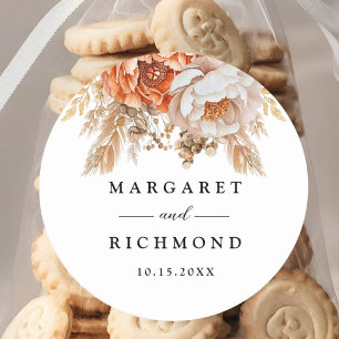 Adesivo Redondo Rusty Terracotta Peony Casamento Floral