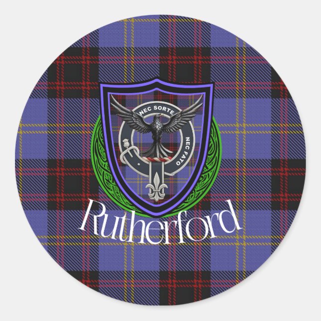 Adesivo Redondo Rutherford Scottish Clan Tartan & Crest (Frente)
