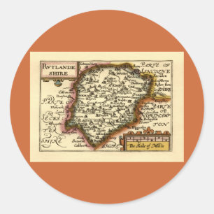 Adesivo Redondo Rutland (Rutlandshire) County England Mapa Históri