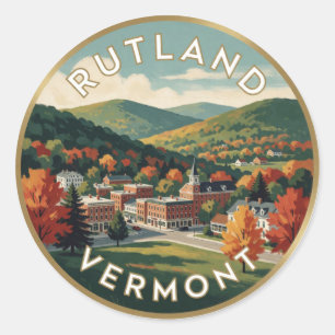 Adesivo Redondo Rutland Vermont Viagem Montanha Verde