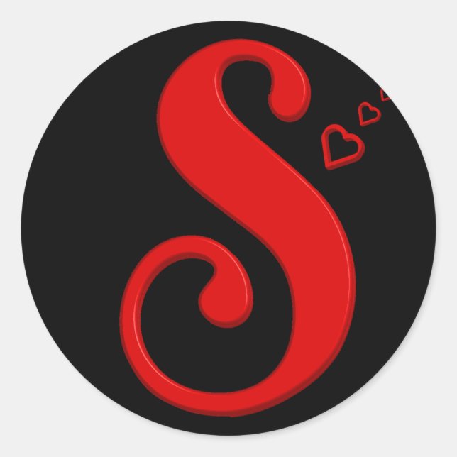 Adesivo Redondo S Monograma inicial - Letra maiúscula S com vermel (Frente)