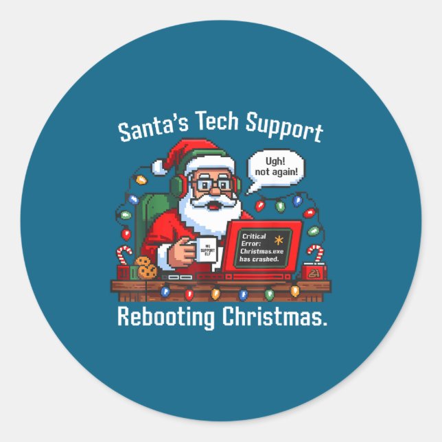 Adesivo Redondo s Rebooting Tech Support Santa (Frente)