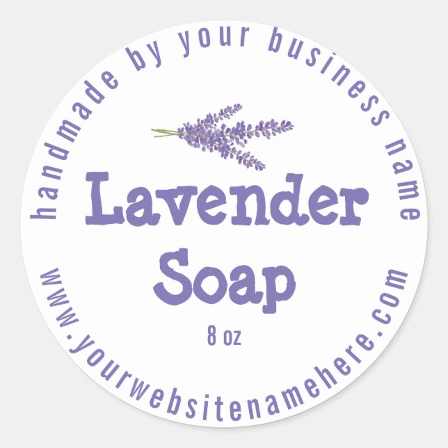 Adesivo Redondo Sabão branco roxo, Lavanda feita à mão, russo (Frente)