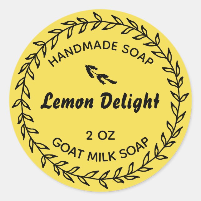 Adesivo Redondo Sabão Caseiro Russo Campo Limão Amarelo (Frente)