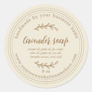 Adesivo Redondo Sabão de Lavanda russo feito à mão Dourado Branco 