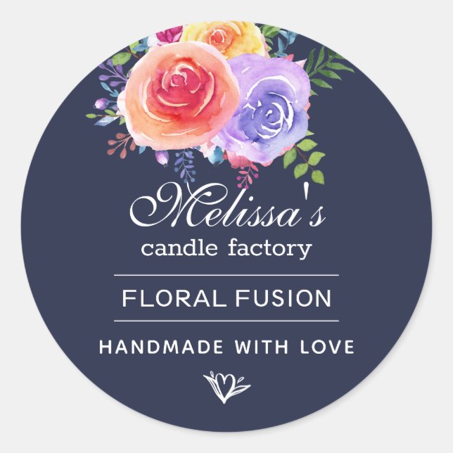 Adesivo Redondo Sabão de Rosas de Aquarela (Frente)