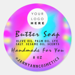 Adesivo Redondo Sabão-Manteiga Cosméticos Logotipo Hológrafo Rosa-