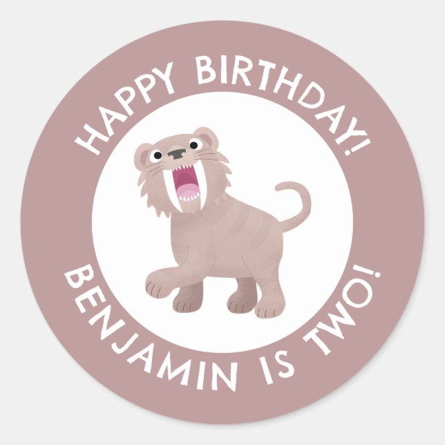 Adesivo Redondo Saber Toothed Tiger Smilodon anos personalizados (Frente)