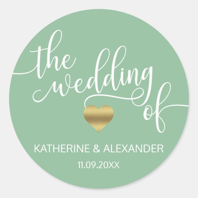 Adesivo Redondo Sábio Dourado moderno Verde O CASAMENTO DAS FÉRIAS (Frente)