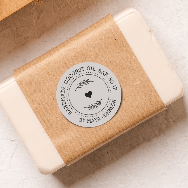 Adesivo Redondo Sabonete Artesanal de Folhagem Rústica (Rustic Greenery Handmade Soap Classic Round Sticker)