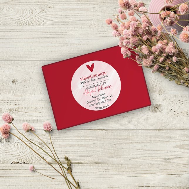 Adesivo Redondo Sabonete caseiro de Dia de os namorados vermelho f (Criador carregado)