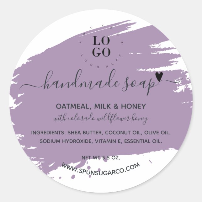 Adesivo Redondo Sabonete Caseiro Mínimo Moderno, Feito À Mão (Frente)