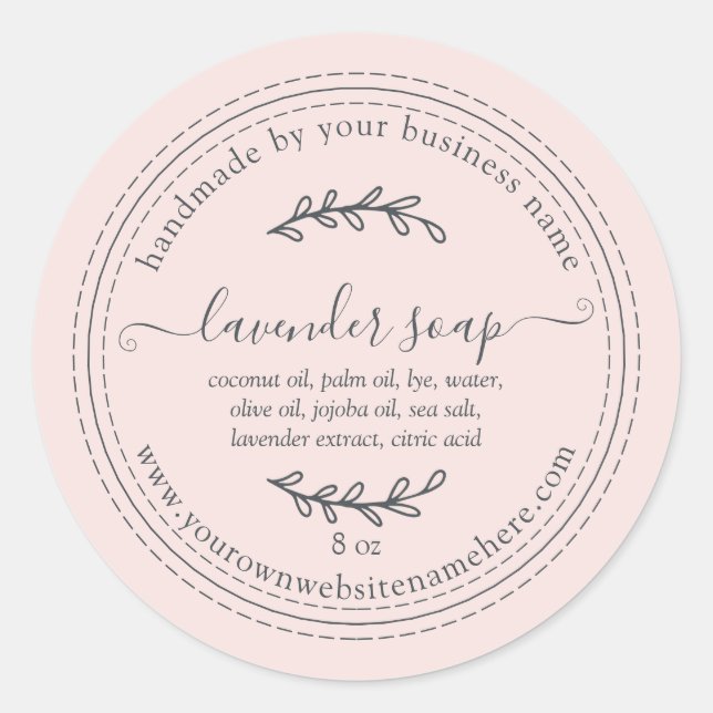 Adesivo Redondo Sabonete de Lavanda Rosa Pastel Feito à Mão Rústic (Frente)