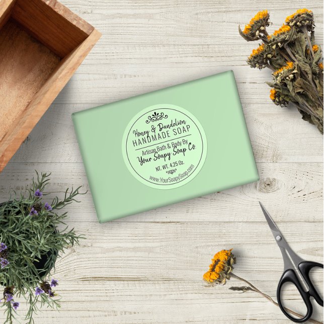 Adesivo Redondo Sabonete De Tipografia Verde Pastel (Criador carregado)