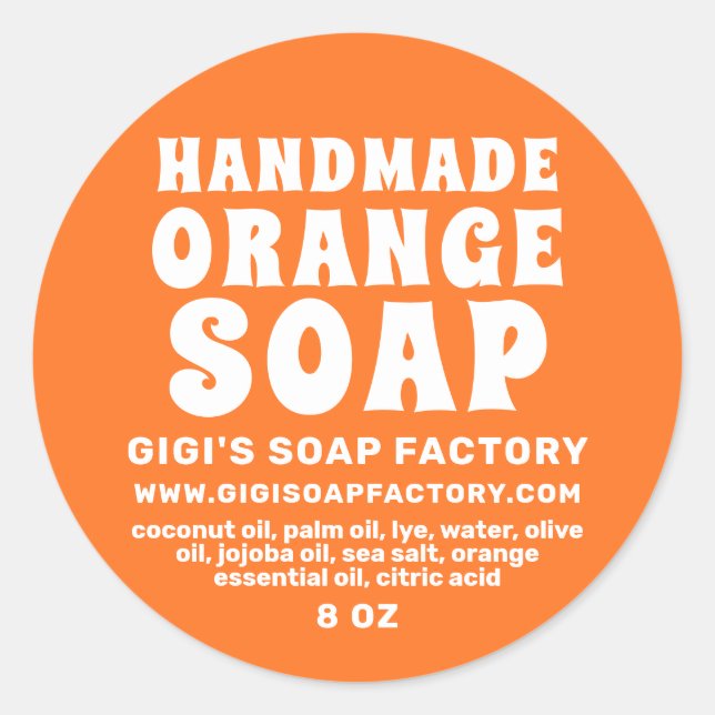 Adesivo Redondo Sabonete Laranja Moderno, Feita à Mão (Frente)