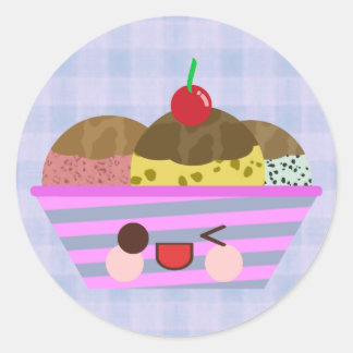Adesivo Redondo Sabores Deliciosos de Sundae de Sorvete Kawaii Xad