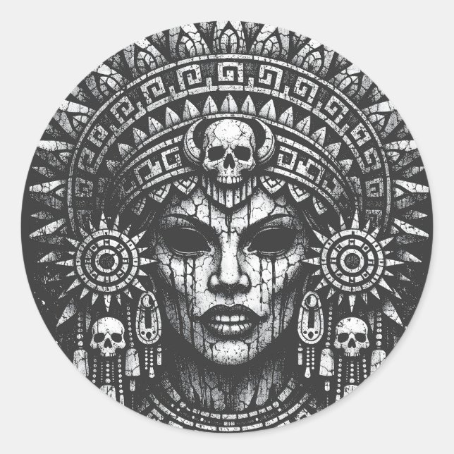 Adesivo Redondo Sacerdotisa Coroada com Caveira — por BurnsInHell (Frente)