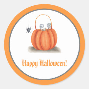 Adesivo Redondo Saco de abóbora de laranja giro feliz halloween