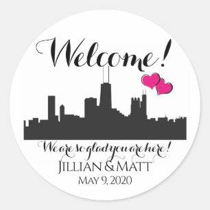 Adesivo Redondo Saco de boas-vindas de Chicago Wedding Stickers