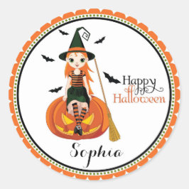 Adesivo Redondo Saco de bruxa bonitinha bonitinho de Halloween