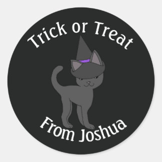 Adesivo Redondo Saco de Halloween de Gatinho Bruxa para Doces ou T