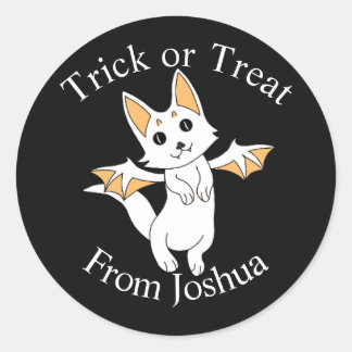 Adesivo Redondo Saco de Halloween para guloseimas com Gato Dragão
