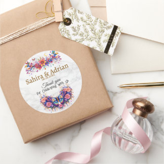 Adesivo Redondo Saco de Presente Floral Borboleta - Personalização
