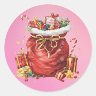 Adesivo Redondo Saco Festivo de Presente de Natal com Presentes