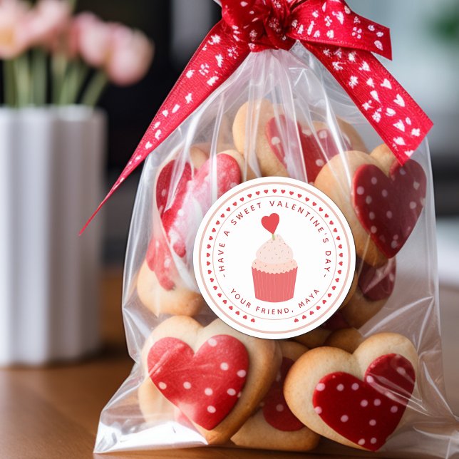 Adesivo Redondo Sacolinha de Doces do Dia dos Namorados (Sweet Valentine's Favor Classic Round Sticker)