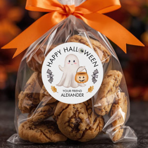 Adesivo Redondo Sacos de Tratamento Feliz Halloween para Escolas