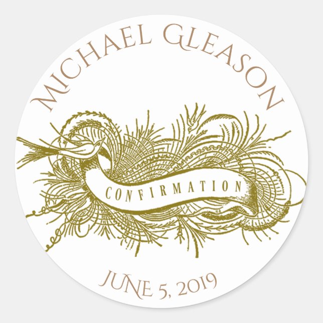 Adesivo Redondo Sacramento Dourado religioso da confirmação (Frente)