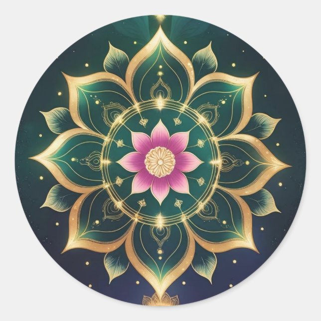 Adesivo Redondo Sacred Lotus Moon Mandala - Aura Celestial (Frente)