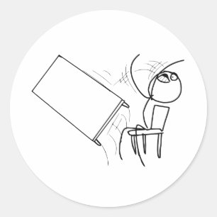 Adesivo Redondo Sacudir da mesa que lança a cara Meme da raiva