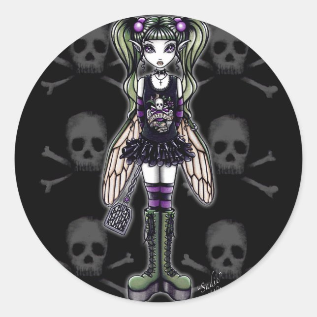 Adesivo Redondo "Sadie" Punk Faery Faery Crânio Stickers (Frente)