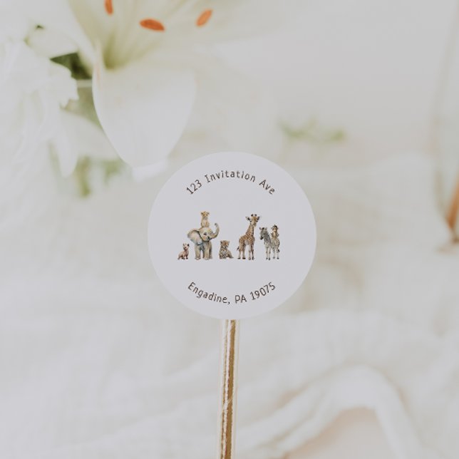 Adesivo Redondo Safari Animal Chá de fraldas Endereço Envelope Sel (Criador carregado)